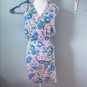 Floral Pink and Blue Sleeveless Dress